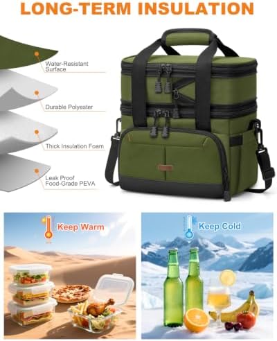Pritent Lunch Box for Men Women Double Decker Insulated Lunch Bag for men