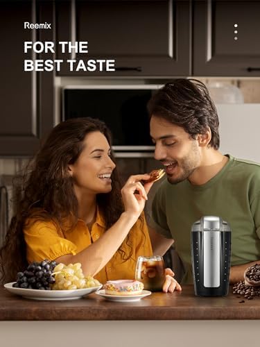Coffee Grinder, Electric Coffee Grinder with 3.5Oz Large capacity, One-Touch Coffee and Spice Grinder with Stainless Blade, Cleaner Brush And Spoon for Home Use (Black)