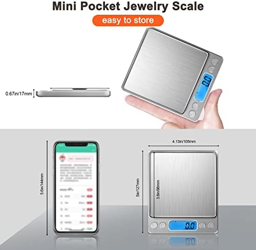 Small Digital Food Scale Ounce/OZ and Gram Scale, Kitchen Scale 3000g/0.1g High Precision for Baking, Soap Making, Jewelry, Includes 2 Trays and Batteries, 9 Units, Tare Function, Easy to Store