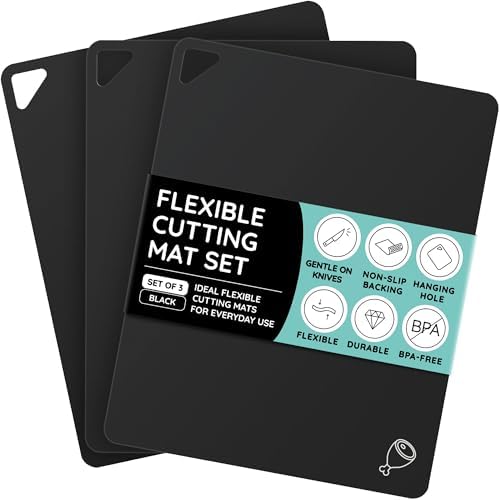 July Home Cutting Board Alternative for Kitchen - Extra Thick Flexible Plastic Cutting Board Set of 3, Non-Slip, BPA-Free, Easy to Clean, Colored Cutting Mats for Cooking, Durable Chopping Sheets