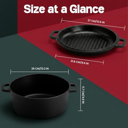 KICHLY Cast Iron Dutch Oven 5 QT with Skillet Lid Pre-Seasoned PFAS-Free