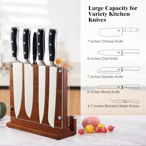ENOKING Magnetic Knife Block with Acrylic Shield, Double Side Kitchen Knife Holder without Knives- Acacia Wood Universal Knife Storage Organizer with Powerful Magnet for Kitchen Counter