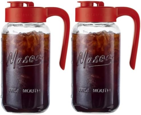 Mason Jar Pitcher, 2 pcs 64 oz (2 quart), Glass Pitcher with Lid