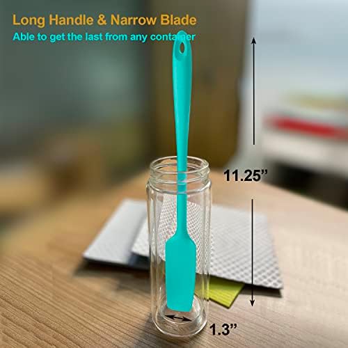 VOVOLY Silicone Jar Spatulas, Long Handle Jar Spatulas, 600ºF Heat Resistant Small Spatula, Seamless Design, Stainless Steel Core, BPA Free Spoonula (3, Mixed)