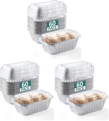 NEEBAKE 180 Pack 6x3.5x2 Disposable Aluminum Loaf Pans with Lids Small-Aluminum-Foil-Pans-Tin-Foil-Baking-Pans-Tin-Trays-Food-Containers-for-Baking-Cakes-Bread-Meat-Loaves