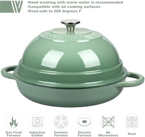 VORRINGARD Cast Iron Enameled Dutch Oven Pot with Lid for Bread Baking, Bread Oven, 6 Quart, Sage Green