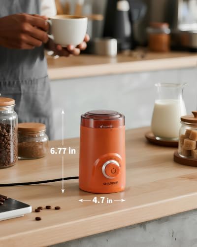 SHARDOR Electric Coffee Grinder, 70g Large Capacity Spice Grinder with Visual Timing Knob for Precise Grind, Quiet Coffee Bean Grinder for Espresso, French Press, Herbs and Grains, Orange