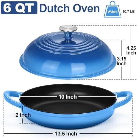 TeamFar Cast Iron Bread Dutch Oven, 6 Qt Enameled Dutch Oven Pot