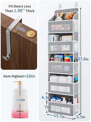 JARLINK Over the Door Organizer for Bedroom, Pantry, Bathroom, 5 Shelf Grey