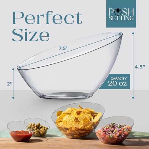 Posh Setting Crystal Clear, Disposable Premium Hard Plastic Medium Angled Bowl, Party, Salad, Snack and Fruit Bowl 10 Pack