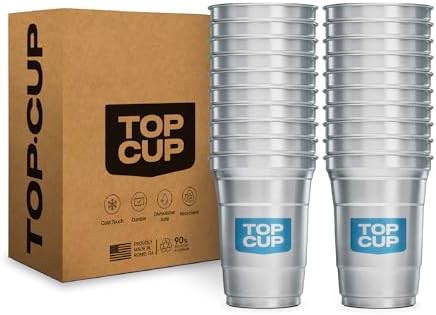 Top Cup Aluminum Party Cups, Blue Logo, 16oz, 20 Count