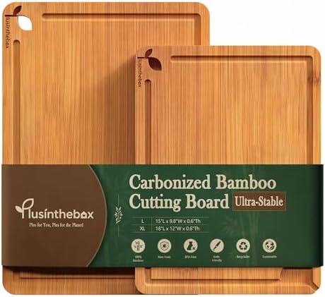 Extra Large and Large Cutting Board Set of 2, Bamboo Non Toxic Cutting Board Set with Deep Juice Groove Side Handles, Wood Cutting Boards for Kitchen,Charcuterie, Meat, Vegetables and Fruit