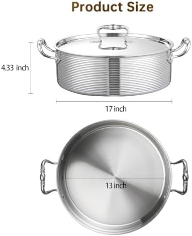 DELARLO Tri-Ply Stainless Steel 8QT Stock Pot,13 inch Everyday Pan with Lid