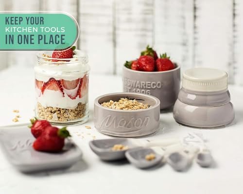 Comfify Gray Mason Jar Measuring Set – 4 Cups, 4 Spoons, Spoon Rest