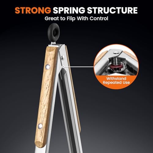 12-Inch Stainless Steel Kitchen Tongs with Oak Wood Handle,Heavy Duty