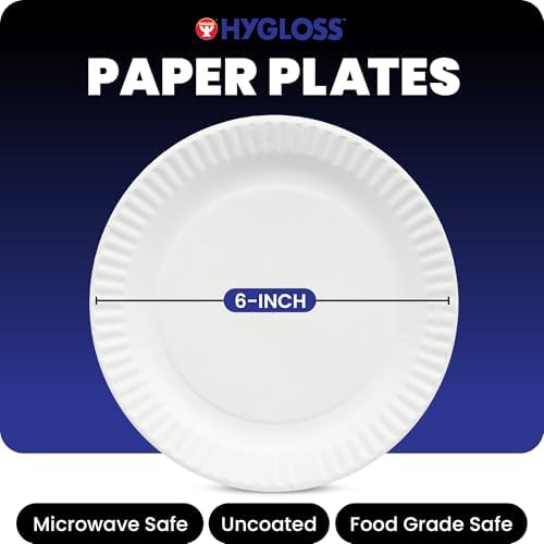 Hygloss Paper Plates 6-Inch, 300 Count, White, Uncoated, Microwave Safe