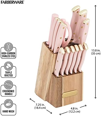 Farberware Kitchen Knife Block Set with Black Soft-Grip Handles and Graphite Block - with Chef Knife, Steak Knives, Shears and Sharpening Steel, 15-Piece (Pack of 2)
