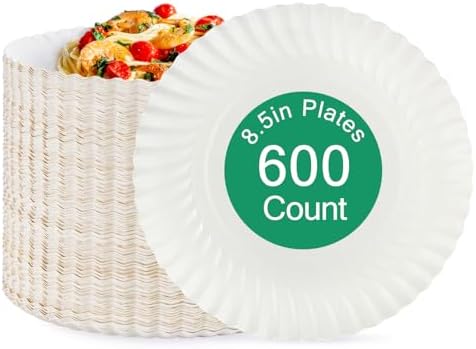 JOLLY PARTY 8.5inch 600Count White Paper Plates Everyday Disposable Plate