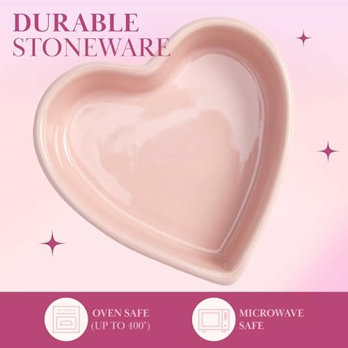 Paris Hilton Heart Shaped Ramekin Set, Mini Ceramic Ramekins, Oven Safe Baking Dishes, Dishwasher Safe, Stoneware Made without PFOA, 4-Piece Set, Pink