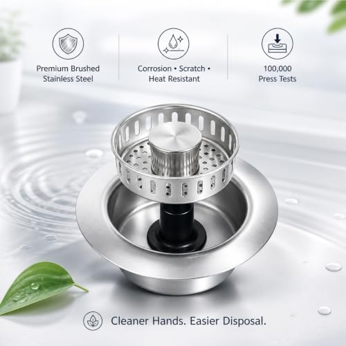 2 Pack Kitchen Sink Drain Strainer, 3 in 1 Stainless Steel Pop Up Sink Stopper with Anti-Clogging Basket, Filter Plug Fit US Standard 3-1/2 Inch Drain