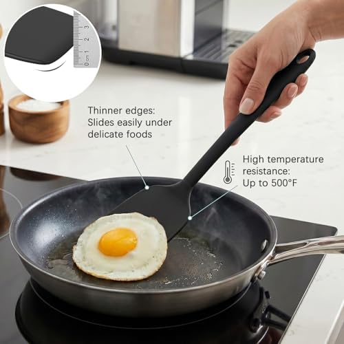Coukre Silicone Spatula Set of 7, BPA Free Food Grade Silicone Cooking Utensils, Heat Resistant Kitchen Tools for Nonstick Cookware, Dishwasher Safe Spatulas for Cooking and Baking（7,PureBlack）