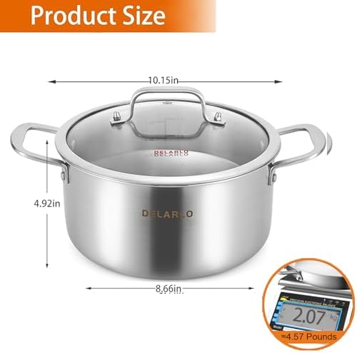 DELARLO Tri-ply Stainless Steel 5 Quart Heavy Duty Induction Stock Pot