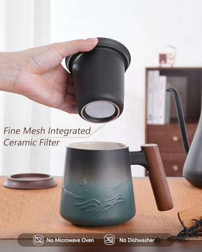 ZENS Tea Mug with Infuser and Lid for Loose Tea Steeper, 14.5oz Blue