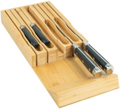 VaeFae Bamboo Knife Drawer Organizer Insert, Kitchen Knife Block, 8 Holder
