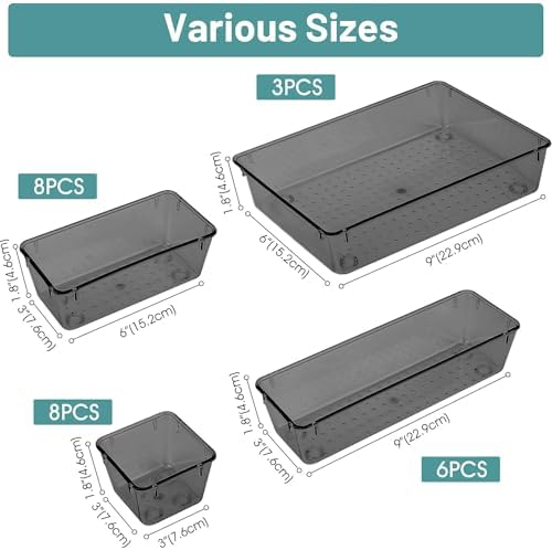25 PCS Plastic Drawer Organizer Set, Makeup Organizers and Storage Bins