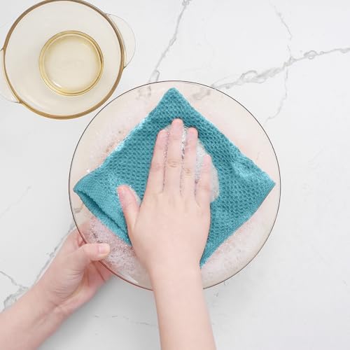 Homaxy 100% Cotton Waffle Weave Kitchen Dish Cloths 8-Pack, Lake Blue
