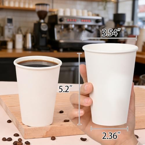 MOUMOULIFE Disposable Paper Coffee Cups 16 oz 100 Count, Leak-Proof White Hot/Cold Cups for Coffee Tea Water, Ideal for Home Office Daily Use & Small Gatherings