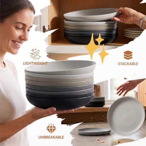 Homienly Wheat Straw Dinner Plates Set of 8-11 Inch, Alternative to Plastic, Microwave & Dishwasher Safe, Unbreakable Kids Plates with 4 Colors (Stone Grey)