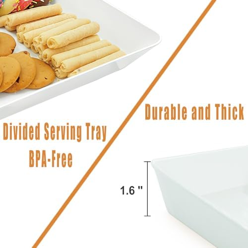 Serving Tray Platter,16'' x 11'' 5 Pcs Food Tray for Veggie Fruit Snack Dessert Cookie, Food Trays for Party Supplies Display, Plastic Platters for Serving Food, Large White Trays, BPA Free