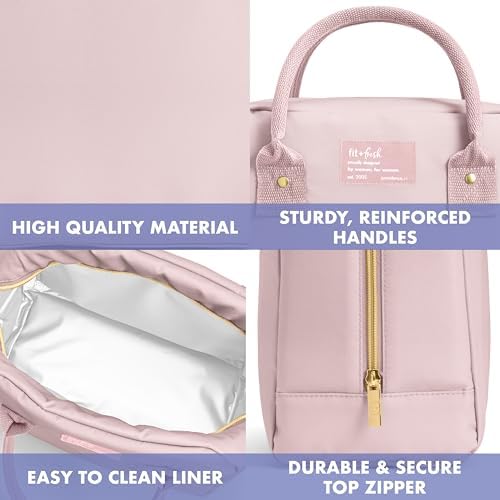 Fit & Fresh Bloomington Lunch Bag for Women - Insulated Large Lunch Box for Work with Containers, Leak-Resistant, Stain-Resistant, Zipper Closure, Mauve