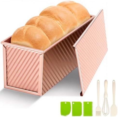 【6 Bonus Tools】2.2lb Pullman Loaf Pan with Lids,Premium Non-Stick Sandwich Bread Loaf Pan with Lid for Homemade Bread, Carbon Steel Corrugated Bread Toast Box Mold with Cover for Sourdough Loaf Pan