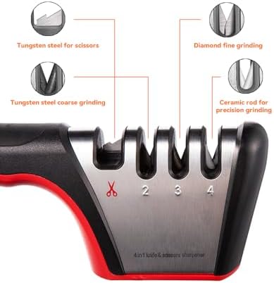 Brigii Knife Sharpener, 4-in-1 Kitchen Knife and Scissor Sharpener