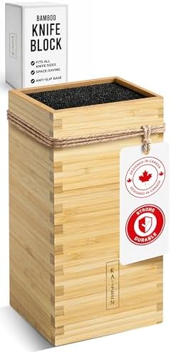 KAIZEN Bamboo Knife Block Without Knives - Perfectly Sized Universal Knife Holder for Knives, Scissors - Unique Knife Storage for Counter Top with Anti-Slip Base (Natural)