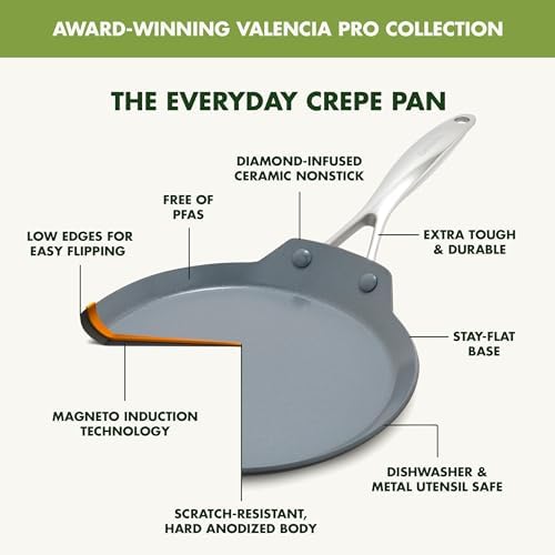 GreenPan Valencia Pro 9.5" Ceramic Nonstick Crepe Pan, Hard Anodized