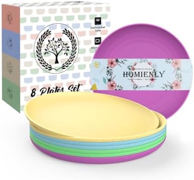 Homienly Mini Appetizer Plates 5.7-inch Wheat Straw Plates Set of 8 - Unbreakable Small Dessert, Snack, Salad Plates - Dishwasher Safe - Vibrant Memphis Colors