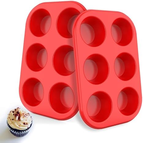 Silicone Muffin Pan 6 Cup, European LFGB Silicone Cupcake Baking Pan - Set of 2, Non-Stick Muffin Tins, LFGB Approved Egg Muffin Tray, Food-Grade Muffin Molds