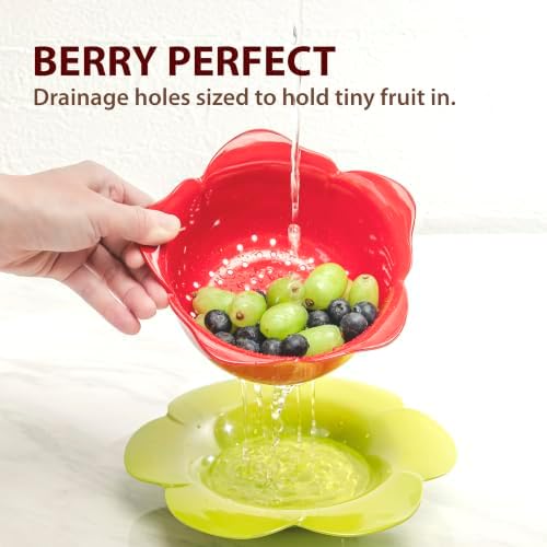 bzyoo 4 PC Drain & Serve Berry Rose Shape Bowl Set Colander w/Saucer Plate