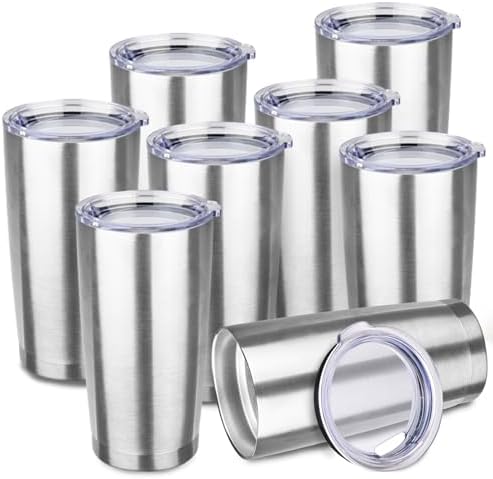 StarSpeed 8 Pack 20oz Stainless Steel Travel Coffee Tumbler,Silver