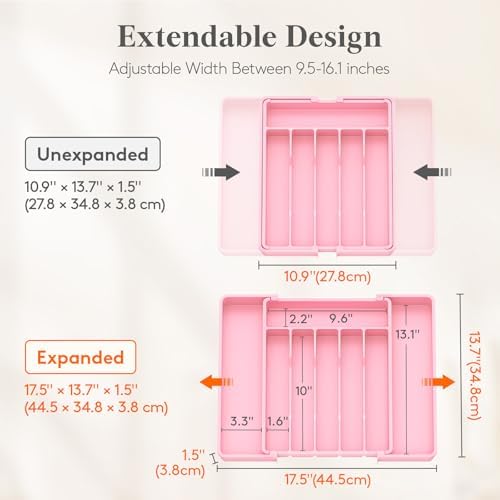 Lifewit Expandable Silverware Drawer Organizer, Kitchen Utensil Tray