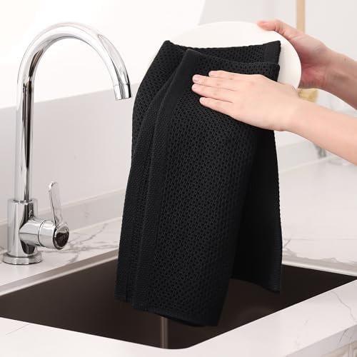 Homaxy 100% Cotton Oversized Waffle Weave Kitchen Towels 8-Pack, Black