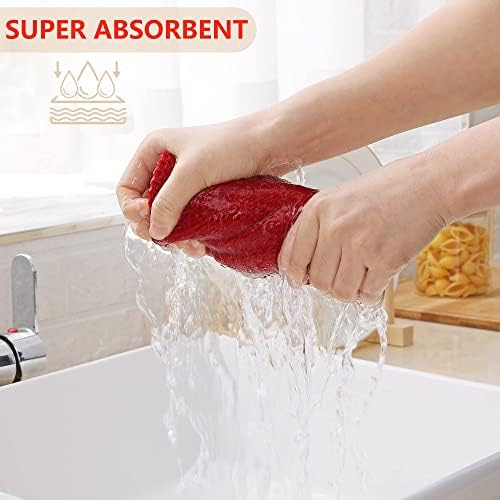 Homaxy 100% Cotton Waffle Weave Kitchen Dish Cloths 6-Pack, Red