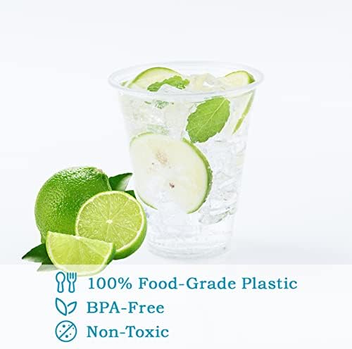 Turbo Bee 12 oz Clear Plastic Cups, 100 Pack, Disposable Cold Drink Cups