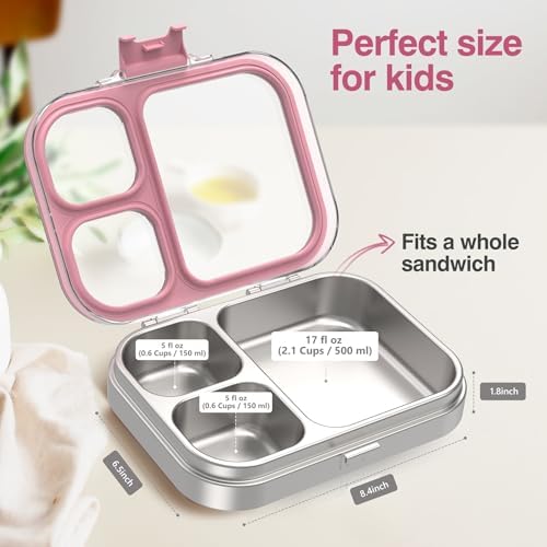HOMEKOL Stainless Steel Bento Lunch Box, Pink, 3.3Cups