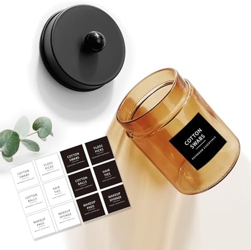 Amolliar Bronze Amber Glass Apothecary Jar, Qtip Holder Storage Black 4Pack