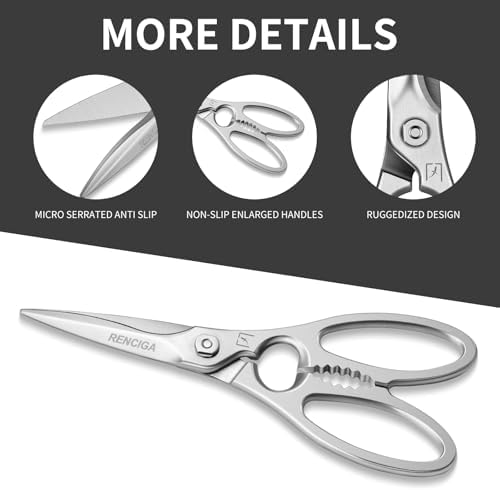 Kitchen Scissors Heavy Duty Ultra Sharp Multi-Purpose Kitchen Shears Stainless Steel Micro-Serrated Detachable Food Scissors for Chicken Poultry Meat Fish Herbs with Non-Slip Safe Grip