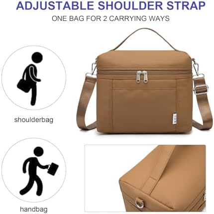 NOL Insulated Lunch Bags for Women Cooler Bag Lightweight Nylon Waterproof Lunch Box for Work Brown Small 4L